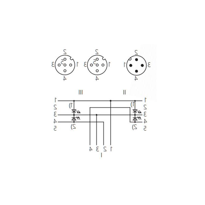 M12 4Pin male /2M12 3Pin female 90°, with LED light, Y-shaped precast anti-slag PUR flexible cable, yellow sheathing, 64T181-XXX